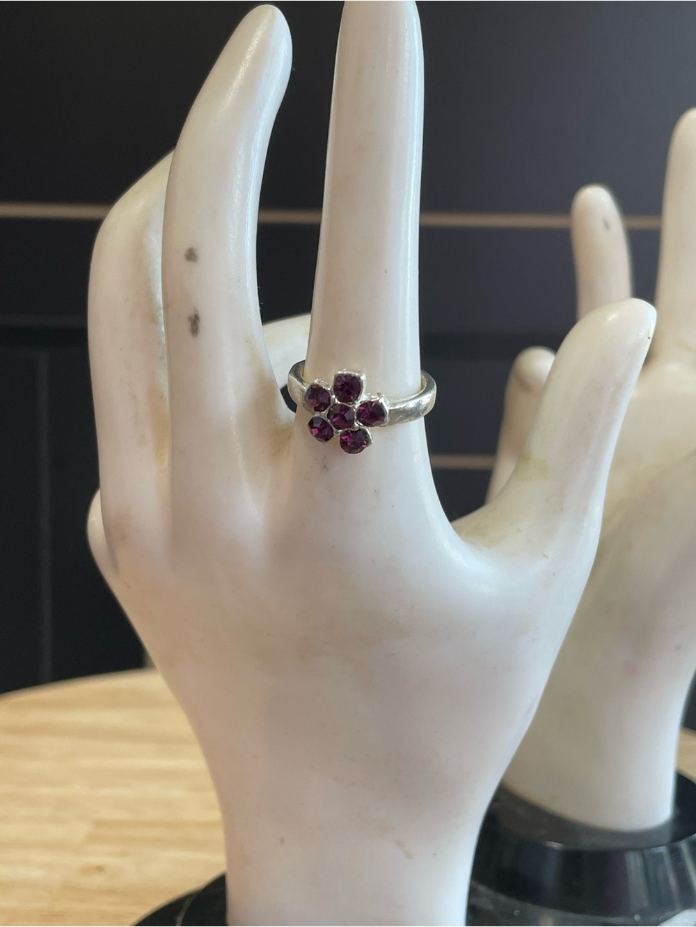Silver Ring with Purple Flower Gemstones